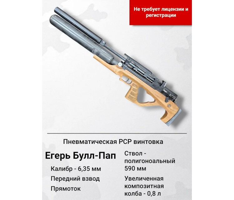 PCP винтовка Егерь булл-пап SP с композитной колбой 0.8 PCP винтовка Егерь булл-пап SP с композитной колбой 0.8