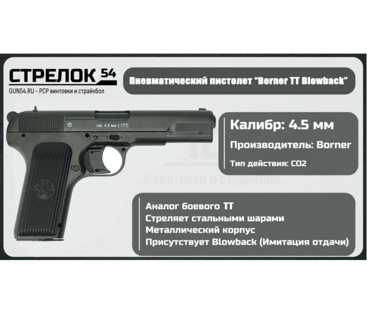 Пистолет пневматический Borner TT Blowback Пистолет пневматический Borner TT Blowback