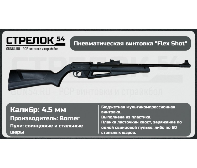 Пневматическая винтовка Borner Flex Shot Multi-Pump, Black