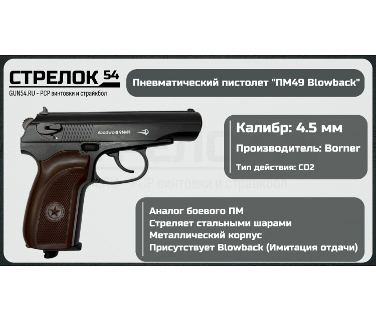 Пистолет пневматический Borner ПМ49 Blowback