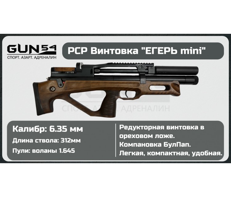 Пневматическая винтовка Егерь (Jæger) Мини Булл-пап кал. 6,35мм (редуктор, ствол Alfa Precision 312) 